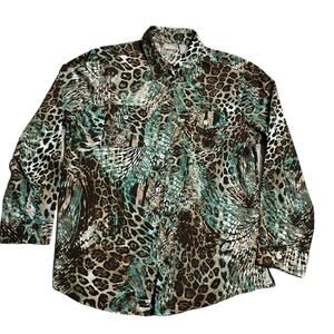 Chico's Women's 2 (L) Long Sleeve Buttons Up Leopard Collared Shirt Animal Print